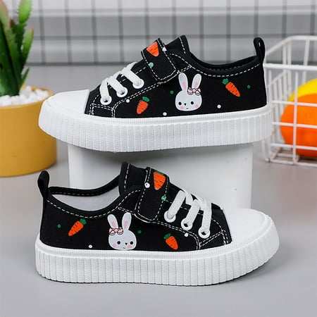 Kids Girl Cute Rabbit Canvas Shoes  Comfortable Breathable Trainers Sport Shoes  Auti-silp Lace up Velcro Sneakers