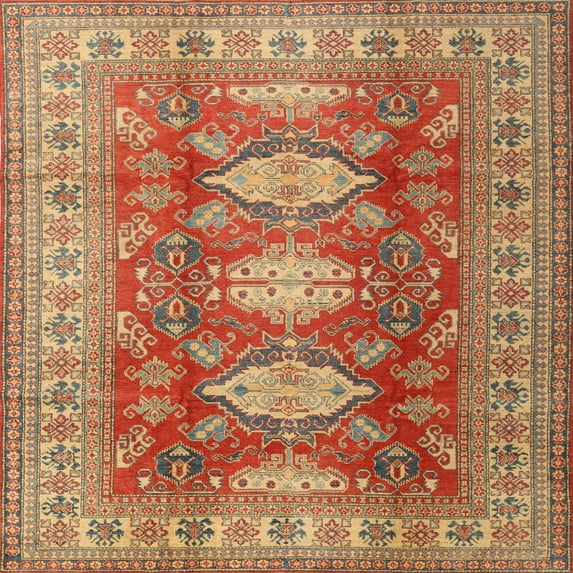Ahgly Company Machine Washable Indoor Square Traditional Metallic Gold Area Rugs, 8' Square