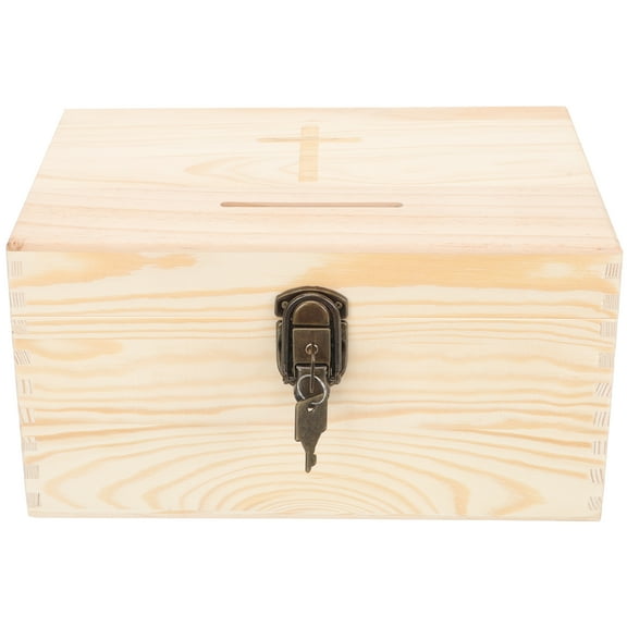 ITSELFER Donation Box with Lock Wooden Suggestion Box Portable Desktop Collection Box