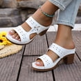 thumbnail image 3 of Womens Heeled Sandals Boho Hollowout Open Toe Slides Slip on Backless Heels Comfy Arch Support Orthopedic Shoes White Size 7, 3 of 7