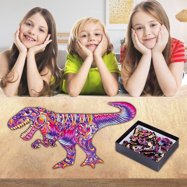 XWSHYW Juguetes para Niños Pequeños Dinosaurio Alien Puzzle Irregular Tridimensional Rompecabezas de Madera Juguete