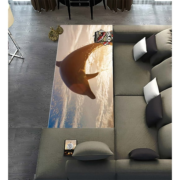 PKQWTM dolphin leaping jumping shining sunset sea water Runner Rug 3.3 x 7ft Long Area Rug Carpet for Hallway Kitchen Bedroom Living Room Laundry Patio Entryway Front Porch Mat