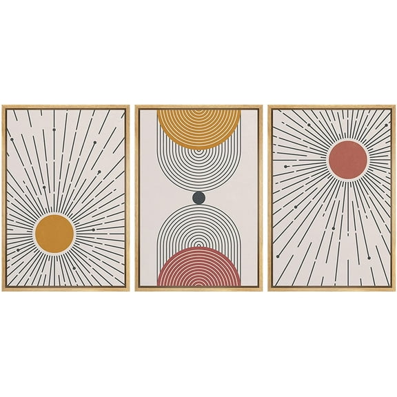 wall26 Framed Canvas Print Wall Art Set Colorful Mid-Century Geometric Sunlight Nature Abstract Illustrations Modern Art Bohemian Decorative for Living Room, Bedroom, Office - 16"x24"x3 Natural