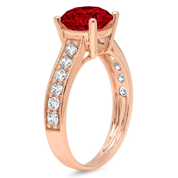 2.3 ct Round Cut Natural Garnet Solitaire with Accents Engagement Ring for Women in 18K Rose Gold