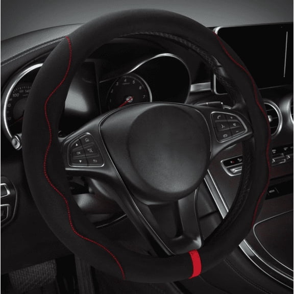 Luxury Suede Steering Wheel Cover for Cars, Soft Leather Padded Wheels Cover for Sedan, SUV, Auto Interior Accessories, Thin Car Handle Cover, Universal Fit, Anti Slip, 14-15 In