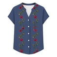thumbnail image 5 of YUGYXL Button Down Shirts for Women Cap Sleeve Floral Printed Tops V Neck Henley Blouse Business Casual Outfits for Daily Blue Tops S, 5 of 5