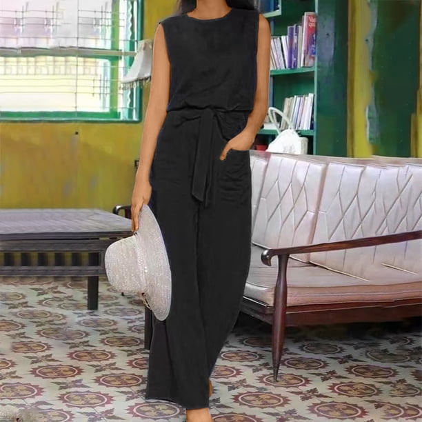 Puntoco Conjunto de dos piezas de pantalones anchos sin mangas y cuello redondo informal a la moda para mujer Puntoco Puntoco-5672