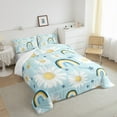 thumbnail image 3 of jejeloiu Cartoon Rainbow Queen Comforter Set,Cute Daisy Flower Bedding Sets,White Blue Bedding Comforter Set For Girls Kids,Microfiber Bedroom Decor,3pcs, 3 of 8