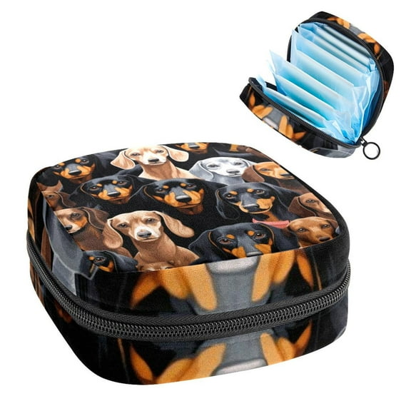 Dachshund Sanitary Napkin Bag Period Purse Small Travel Bag for Men Women Travel Makeup Pouch, 4.7x6.6x6.6 in, Plush Fabric Oxford Cloth Sponge Storage Case for Menstrual Hygiene Products