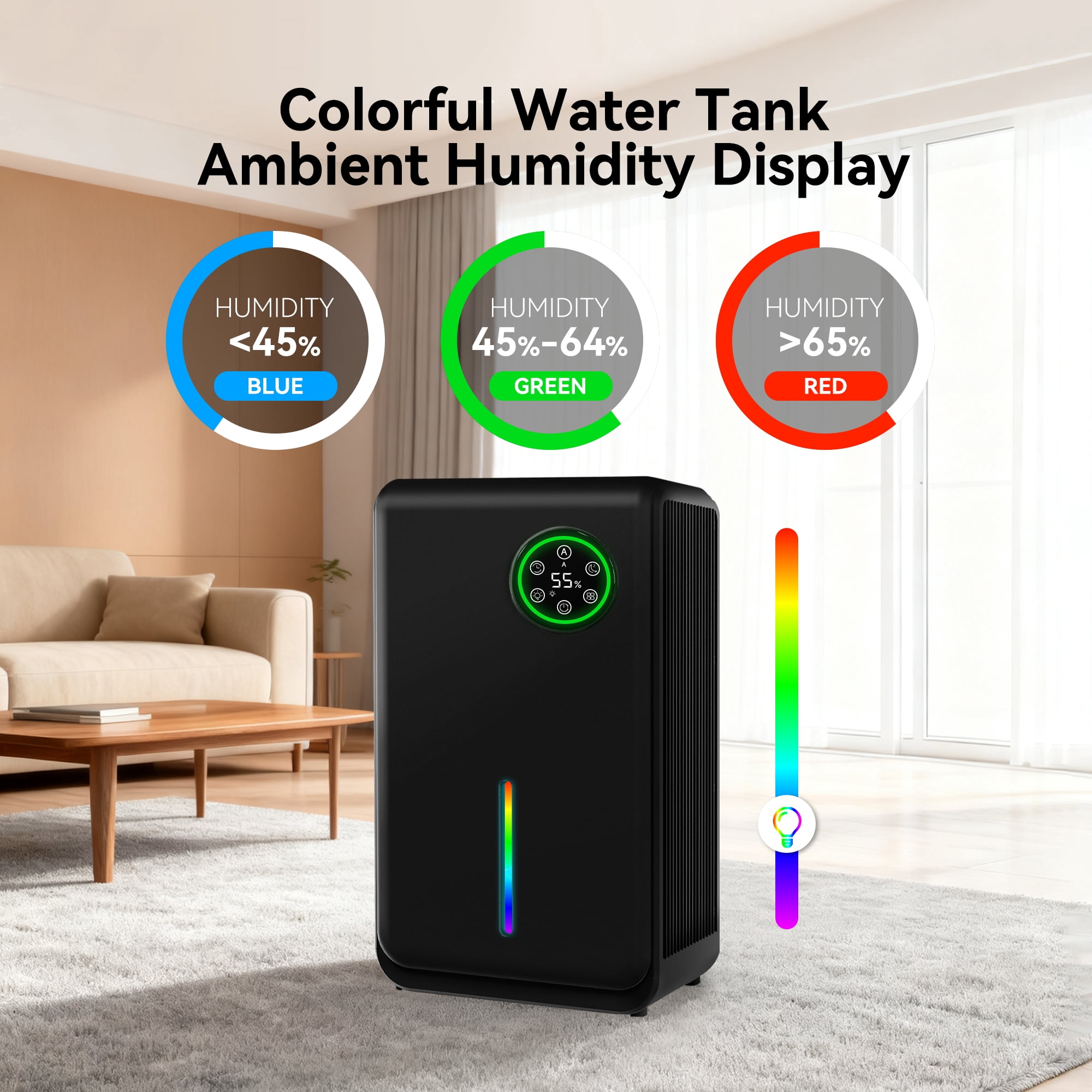 Semiconductor Dehumidifier (120oz High-Capacity Dehumidification) LED, with Smart Remote Control, Timer, 7-Colour Ambient Lighting, Drain Hose, Sleep Mode, Energy-Efficient Dehumidifier 02