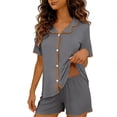 thumbnail image 2 of MGDXOX Women's Button Down Pajama Set Short Sleeve Top Shorts Loungewear Sleepwear with Contrast Piping Gray Free Size, 2 of 6