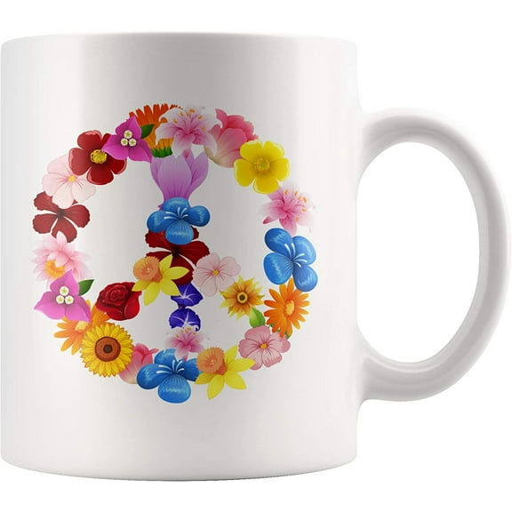 Peace Love Sign Coffee Mug 11 oz - Love and Peace Housewarming Gifts - Harmony Good Vibes Gift Ideas for Office Coworker Family and Friends