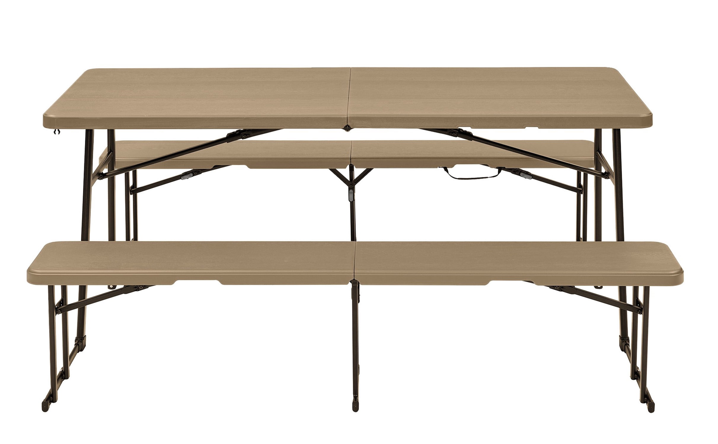 (3 pack) Living & More 3-Piece 6 ft Folding Picnic Table Set with 2 Benches, Polyethylene and Steel, Indoor/Outdoor, Light Brown and Dark Brown