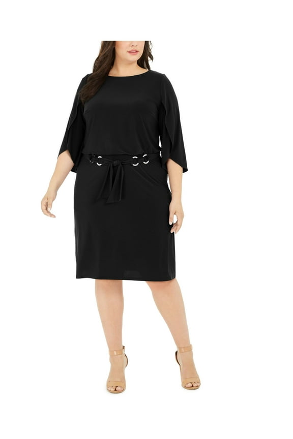 Womens Black Stretch Jewel Neck Above The Knee Wear To Work Sheath Dress Plus 3X