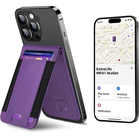 ExtreLife Magnetic Wallet with Find My, Magnetic Card Holder with Adjustable Phone Stand Compatible for iPhone 17/16/15/14/13/12 Series, RFID, Leather, Fits 8 Card