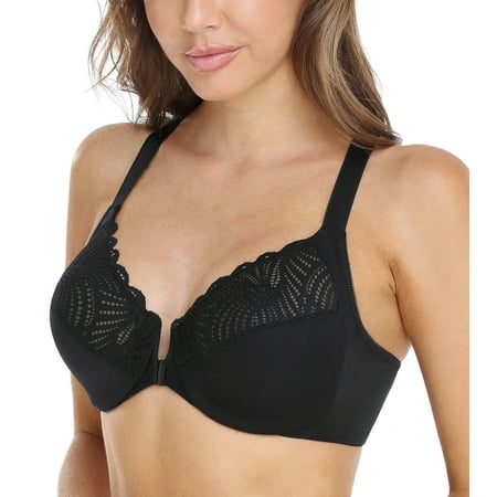 

Exclare Racerback Full Figure Underwire Women s Front Close Bra Plus Size Seamless Unlined Bra For Large Bust(Black 38DDD)