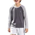 thumbnail image 5 of OOOUM Boys Raglan Long Sleeve Athletic Shirts Quick Dry Breathable Summer Tops Lightweight Stretch Training Running Rash Guard Grey 4-5 Years, 5 of 6