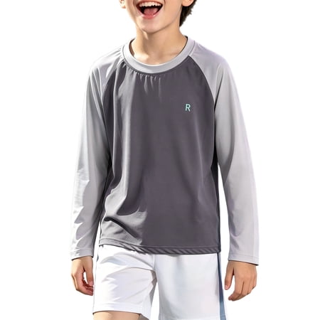 Confree For Boys Shirts Solid Color Long Sleeved Crew Neck Tops Summer Playwear Fashion Breathable Child Boys Tshirts Size 9-10 Years Gray