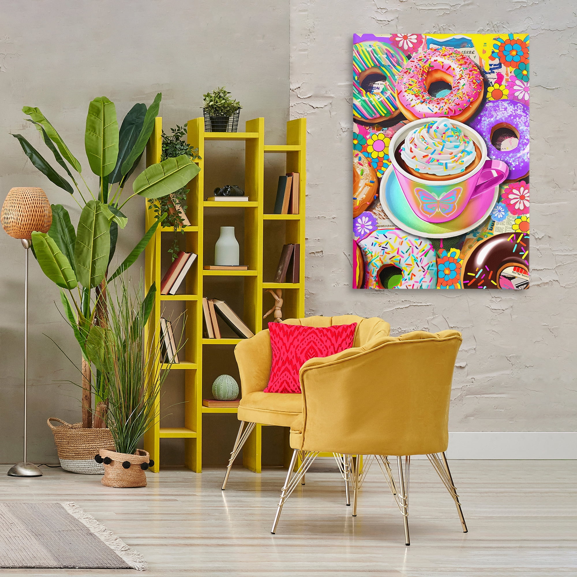 Stupell Industries Pastel Donuts & Coffee Mug Food & Beverage Painting Wrapped Canvas Art Print Wall Art, 30 x 45
