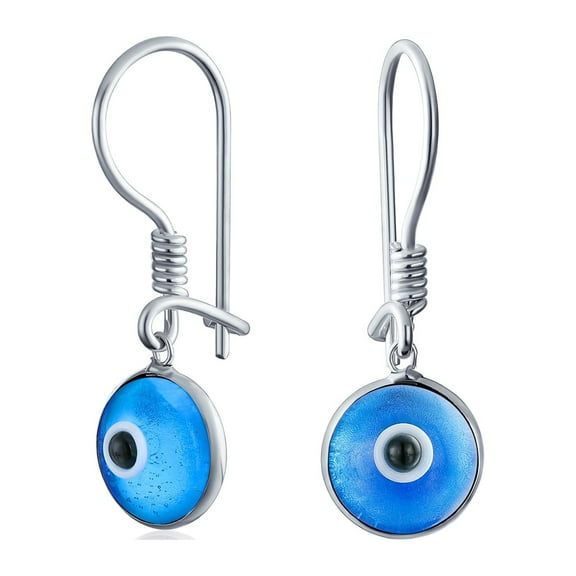Spiritual Protection Round Navy Blue Nazar Evil Eye Leverback Drop Earrings for Women Teen Murano Glass 925 Sterling Silver Made In Turkey