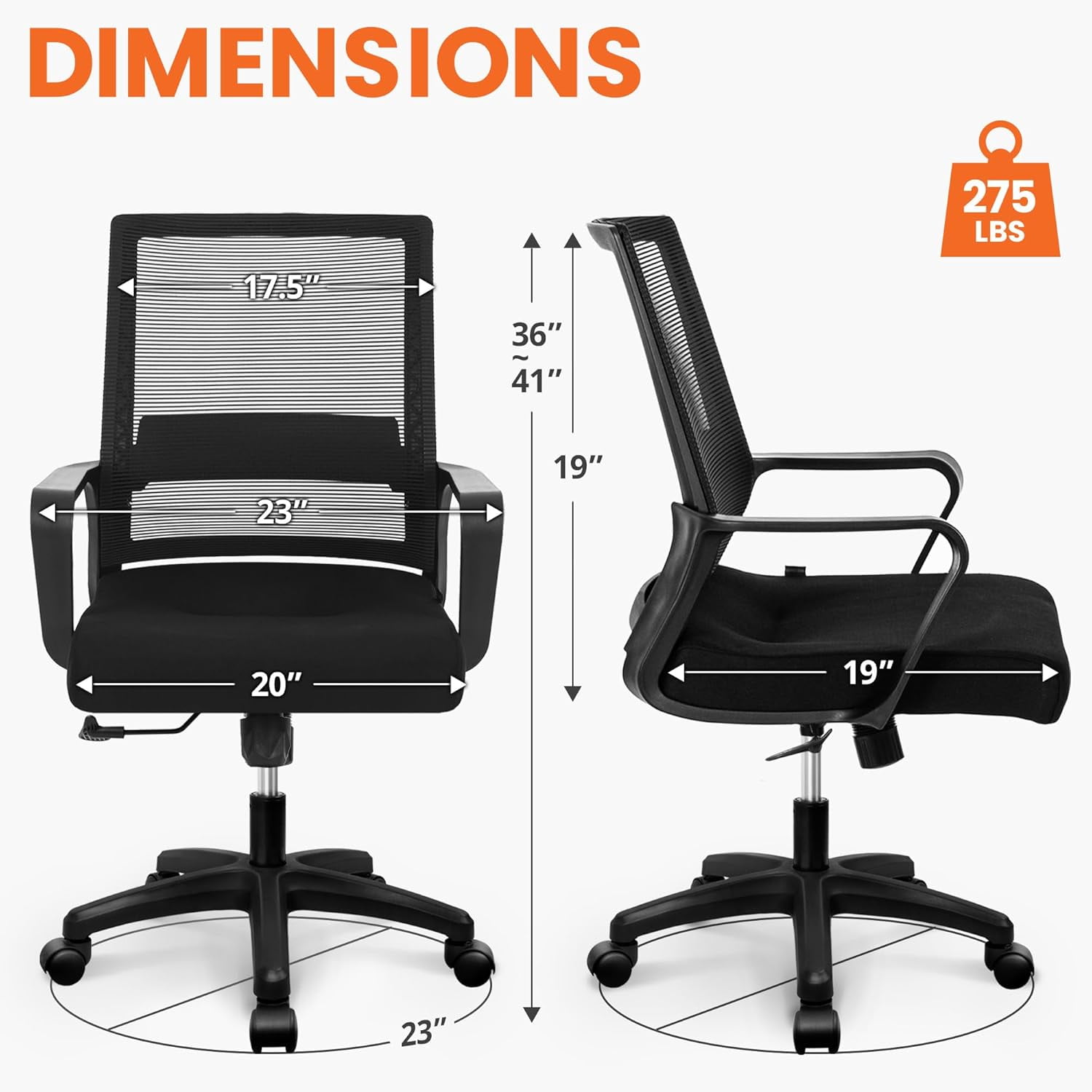 Ergonomic Office Chair with Lumbar Support, Breathable Mesh Back, Adjustable Height and Tilt, Black