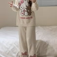 thumbnail image 4 of Cartoon Hello Kitty Half-Side Fleece Pajamas Set Women Autumn  Winter Fleece-lined Thickened Loose and Warm Homewear Set, 4 of 17