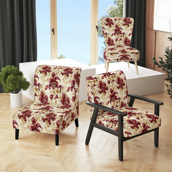 Designart "Flourishing Royal Victorian I" Gold Floral Upholstered Accent Chair - Cottage Arm Chair For Living Room