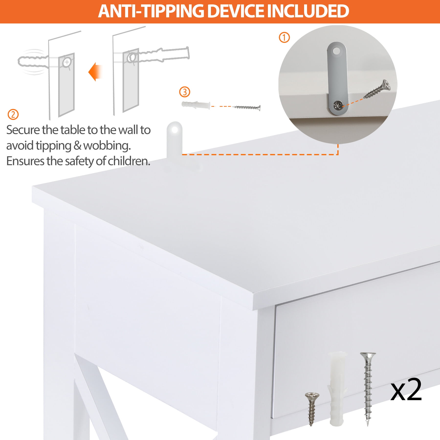 ZENSTYLE End Table Sofa Side Storage Shelf Living Room Bedroom Furniture 3 Tier X-Design White