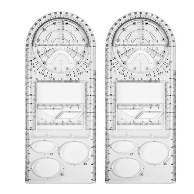 CAROOTU Multifunctional Geometric Ruler Geometric Drawing Template Measuring Tool For School Office Supplies