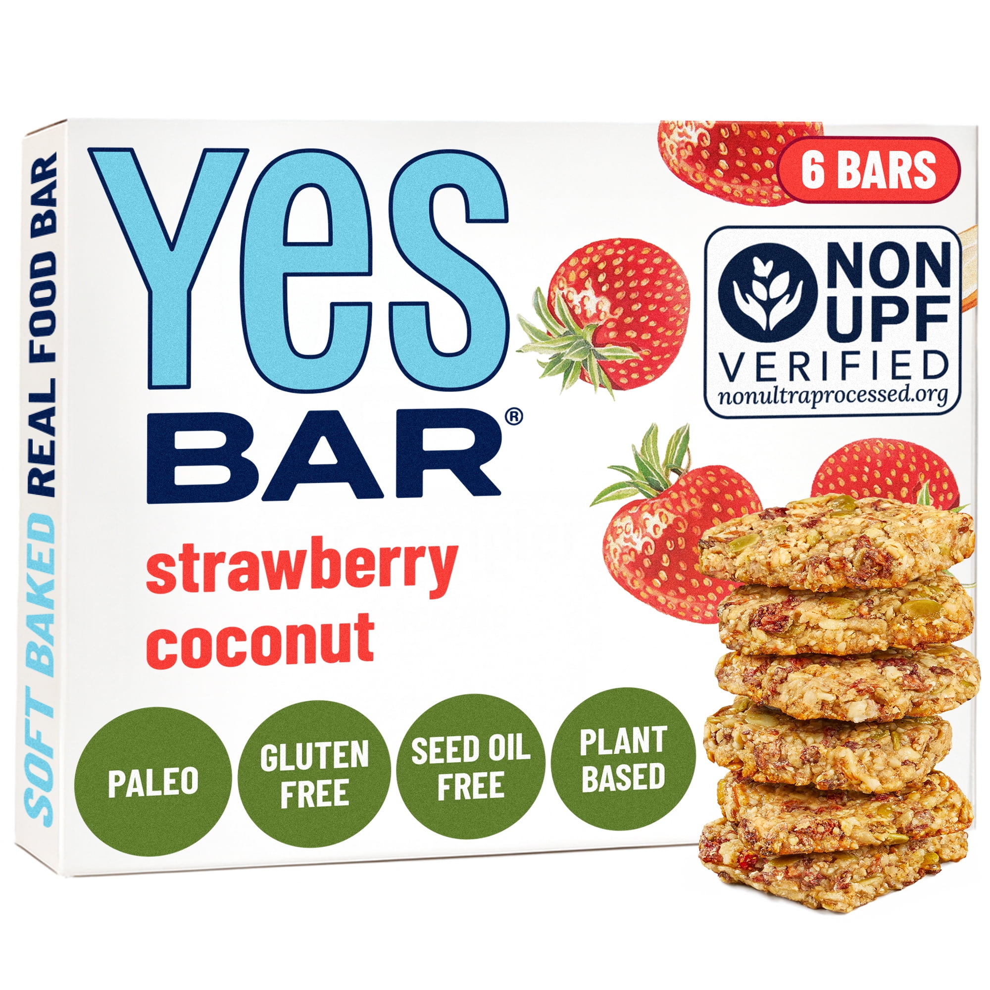 YES Bar – Strawberry Coconut – Plant Based Protein, Decadent Snack Bar – Vegan, Paleo, Gluten Free, Dairy Free, Low Sugar, Healthy Snack, Breakfast, Low Carb, Keto Friendly (Pack of 6)