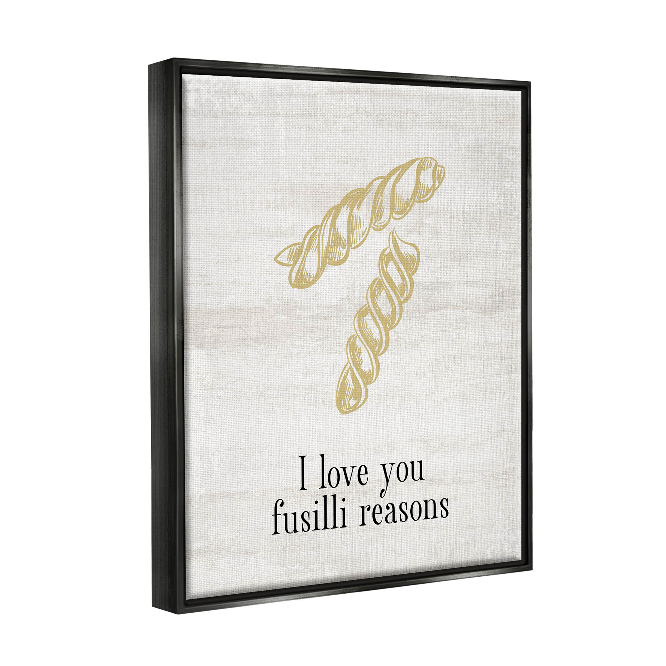 Stupell Industries Love You Fusilli Reasons Phrase Graphic Art Jet Black Floating Framed Canvas Print Wall Art, Design by Lil' Rue