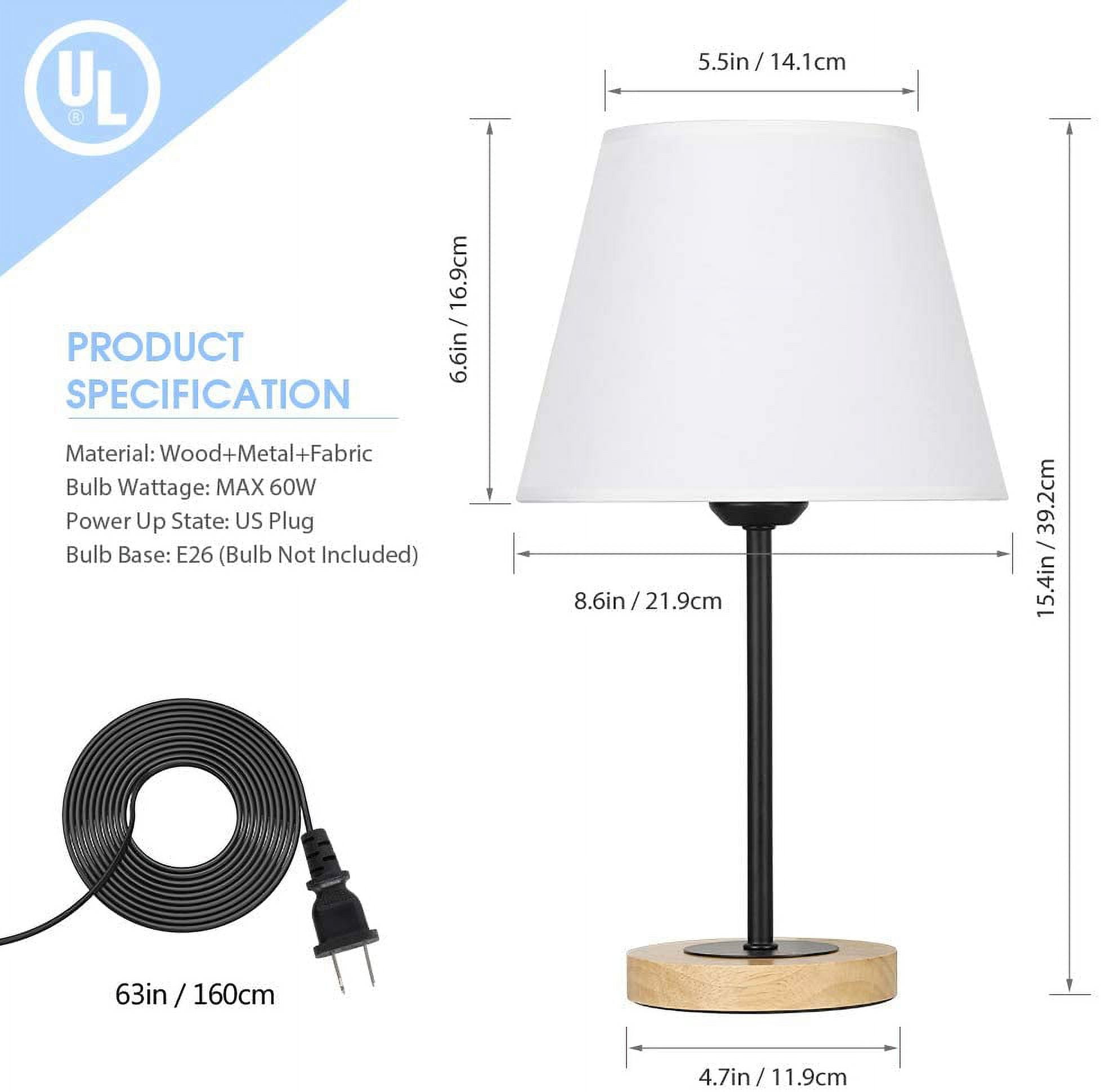 Haitral Modern 15.4" 2-Lights Bedside Lamp Sets with Cylinder Fabric Shade, Black, 2-Pieces