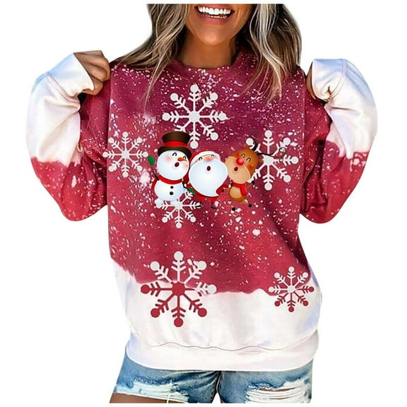 Black_Friday Deals 2024 Cyber_Monday Deals Dianli Christmas Sweatshirt for Women Long Sleeve Round Neck Christmas Print Women Tops Blouses Loose Fit Sweatshirts Comfy Soft Y2K Going Out Tops