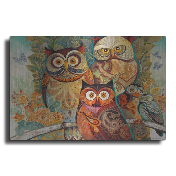 Luxe Metal Art 'Owls' by David Galchutt, Metal Wall Art, 36"x24"