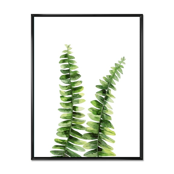 Designart 'Fern Plant Leaves Detail V' Tropical Framed Canvas Wall Art Print