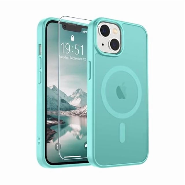 Chenchen Magnetic for iPhone 15 Plus Case & iPhone 14 Plus Case(Compatible with MagSafe)(Military Grade Drop Protection) Slim Translucent Shockproof with Anti-Fingerprint Phone Case,Blue Green