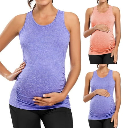 

Tejiojio Maternity/Labor/Nursing Clothing Clearance Maternity O-Neck Solid Sleeveless Sport Yoga Vest Pregnant Woman Blouse