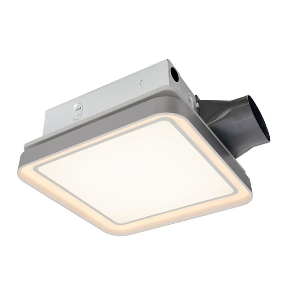 Akicon Exhaust Fan with Shower Light, DC Ultra-Quiet and Energy-Saving Bathroom Fan with Light, 50-80-100 CFM, 15W Dimmable 3CCT LED Light with 7W 2-Color Night Light Ventilation Fan, Square, Silver
