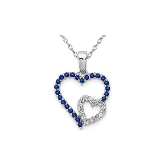 3/10 Carat (Ctw) Natural Blue Sapphire Heart Pendant Necklace in 14K White Gold with Chain and Diamonds 1/10 Carat (Ctw) for Women