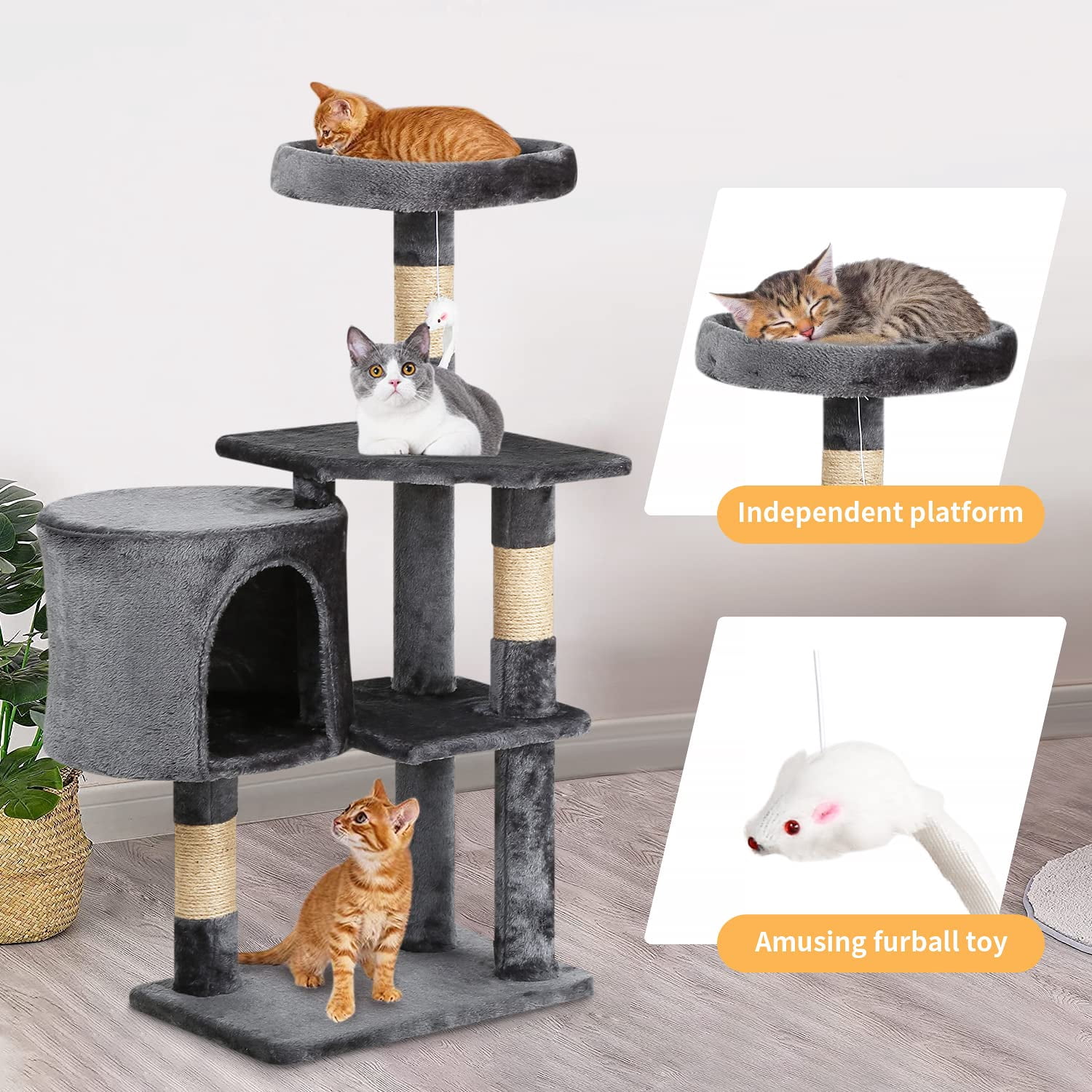 XF XINFENG Cat Tree 36 inch Tall Scratching Toy Activity Centre Cat Tower Cat Condo Multi-Level Furniture Scratching Posts for Indoor Cats, Light Gray