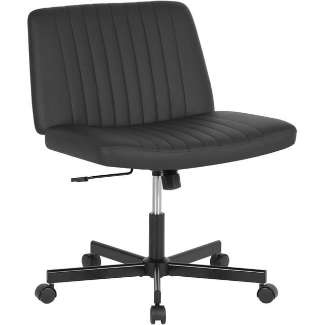 FDW Chaise Croisée, Roues Assise en Tailleur Bureau Moderne Pivotante Hauteur Réglable Siège Grand Tâche Informatique Confortable Tissu Sans Accoudoirs, Noir