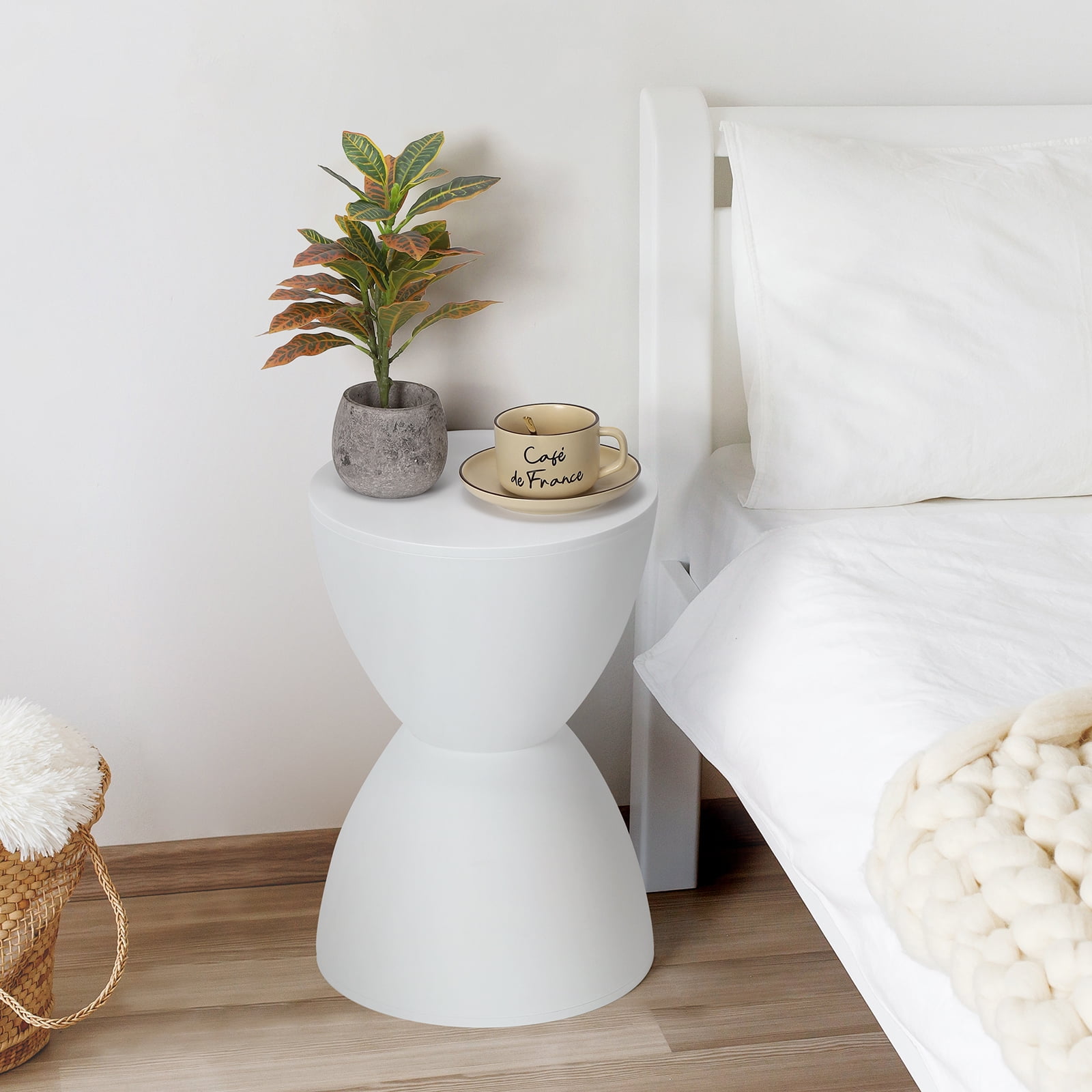 Plastic Hourglass Side Table Bedroom Nightstand, White