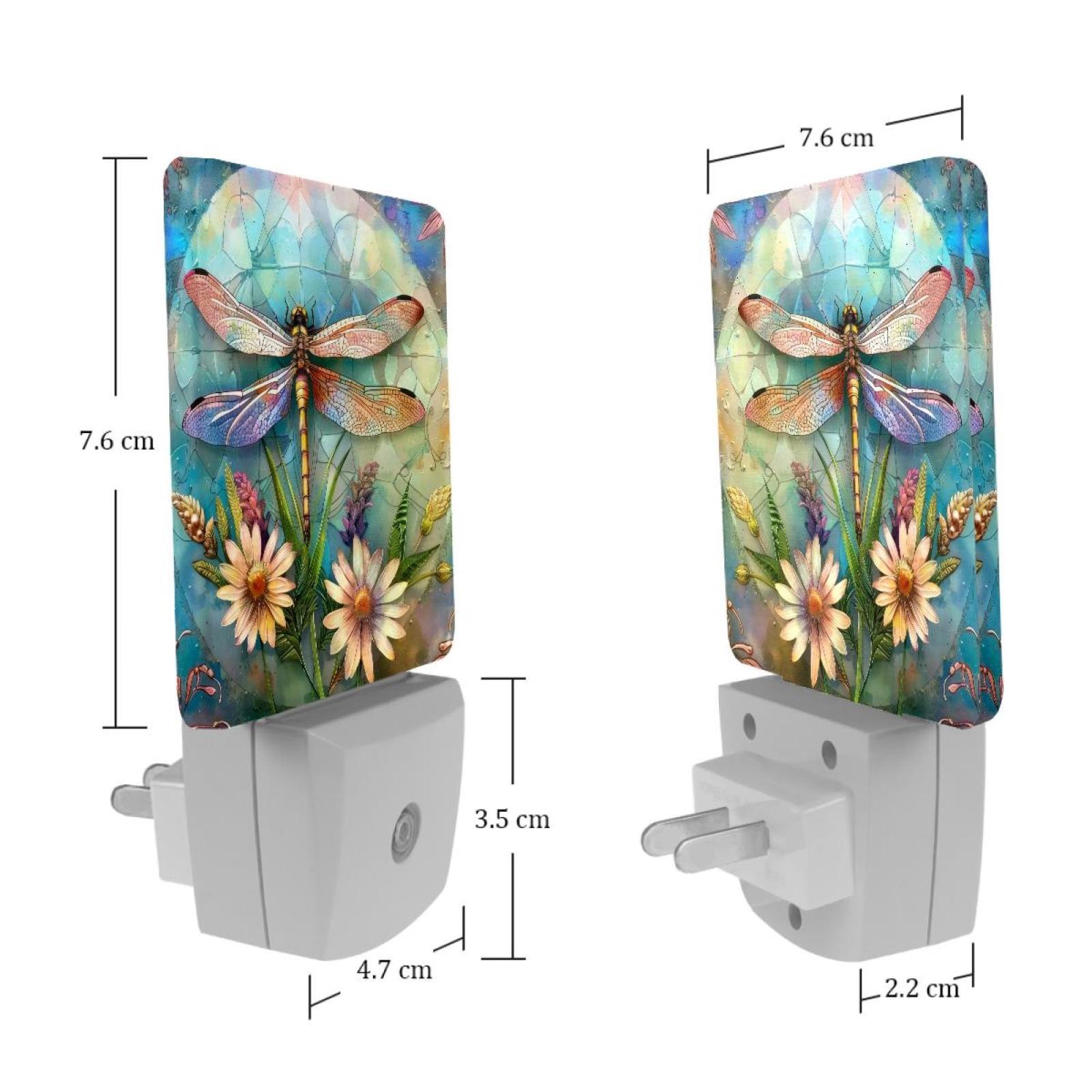 PhooArto Dragonfly Flowers Painting Plug in LED Night Light Auto Sensor Dusk to Dawn Decorative Night for Bedroom, Bathroom, Kitchen, Hallway, Stairs, Baby's Room, Energy Saving
