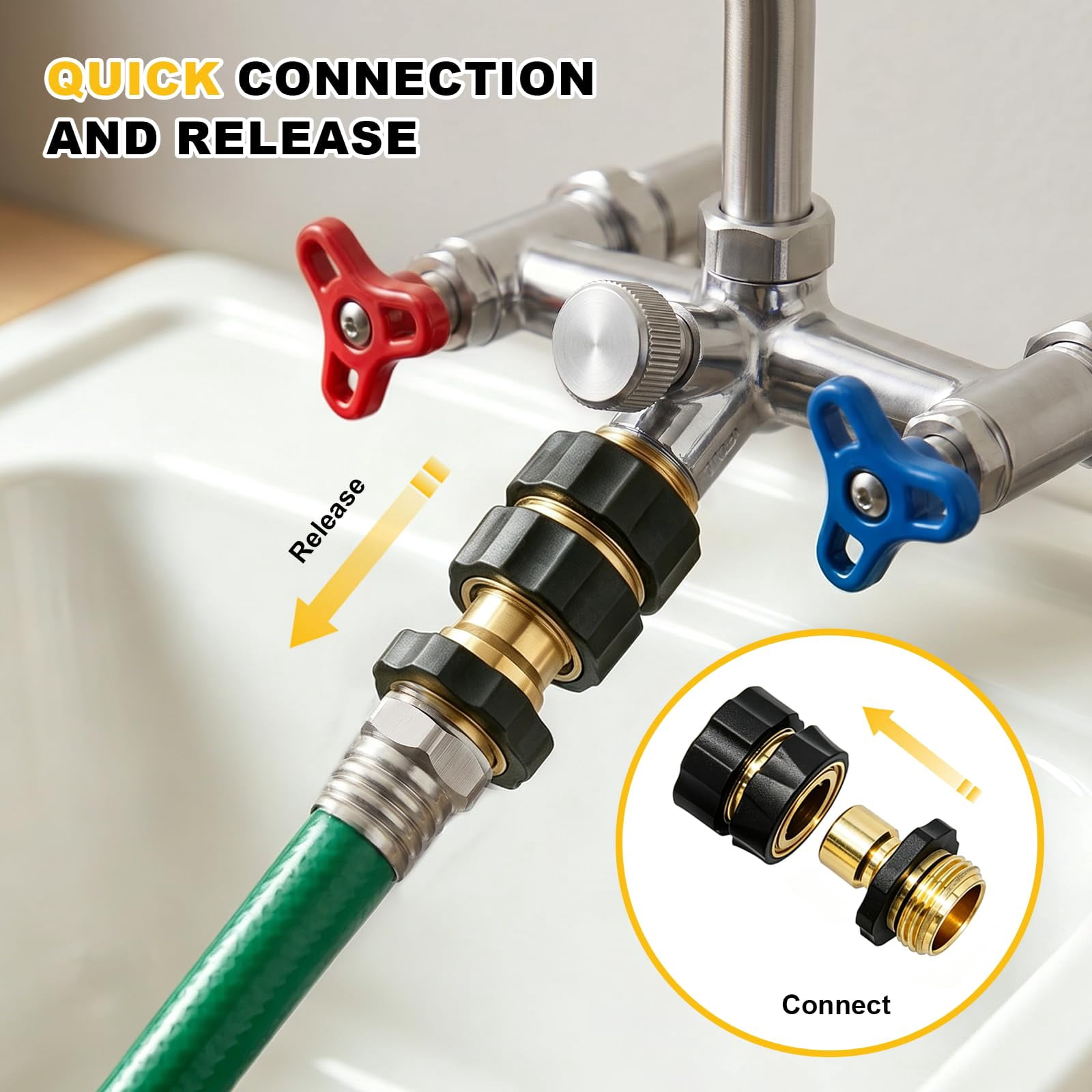 3/4 Inch Garden Hose Quick Connect Fittings, Male and Female Hose Connector Set for Sprinkler, Pressure Washer, Garden and Outdoor Use