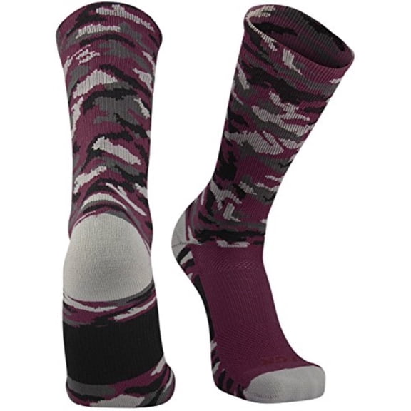 TCK Sports Elite Woodland Camo Crew Socks, Maroon, Medium