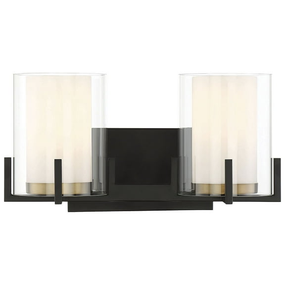 Eaton 2-Light Bathroom Vanity Light in Matte Black with Warm Brass Accents