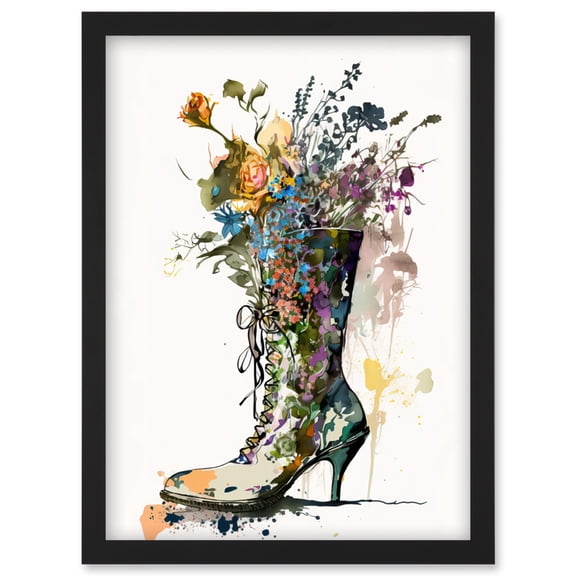 Spring Wildflower Bouquet in High Heel Floral Boot Artwork Framed Wall Art Print A4