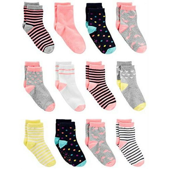 Simple Joys by Carter s Toddler Girls Socks, Pack of 12, Stripe Dots, 4-5T