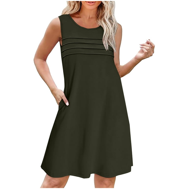 Summer Saving Plus Size Dresses, Women's Summer Solid Color Loose Sleeveless Round Neck Front Pleated Short Dress(Olive Green,XXL) - Walmart.com Summer Saving Plus Size Dresses, Women's Summer Solid Color Loose Sleeveless Round Neck Front Pleated Short Dress(Olive Green,XXL) - Walmart.com