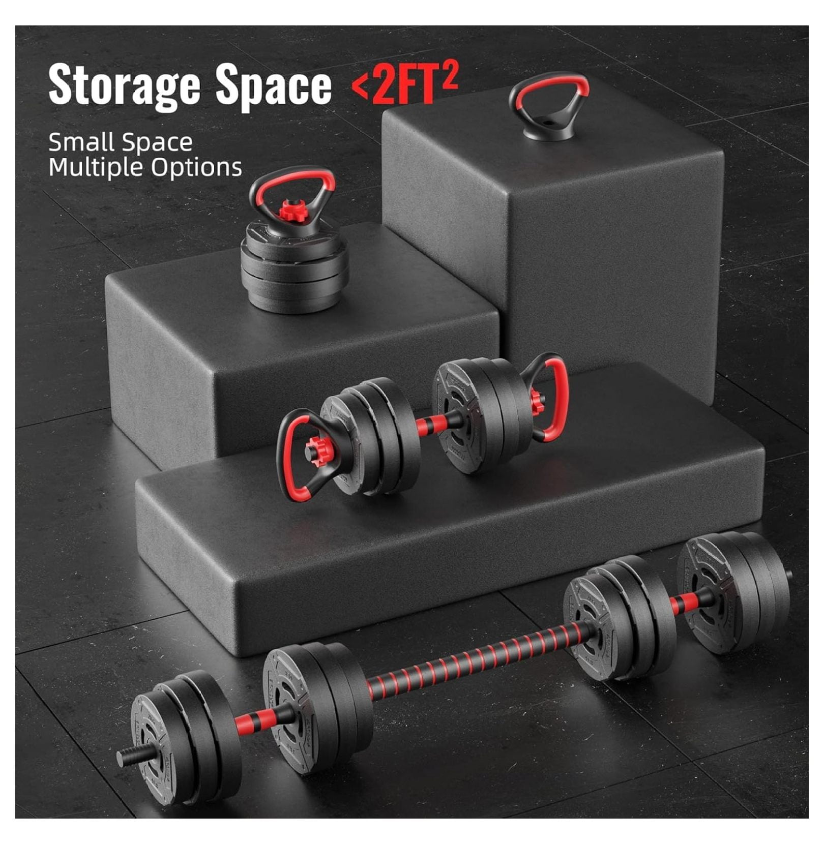 Adjustable Dumbbell Set, 60lbs Free Weights Set with Connector, 2 in 1 Changeable Dumbbells and for Exercise and Fitness, Black/Black